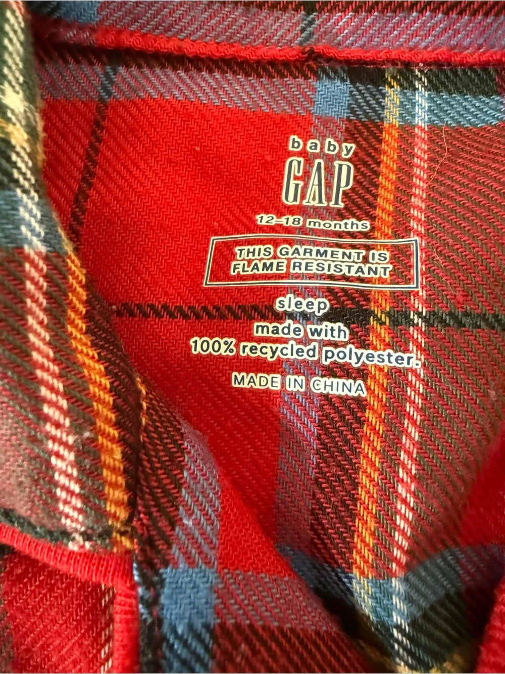 Baby Gap Plaid Flannel Pajamas Sz 12/18 M
